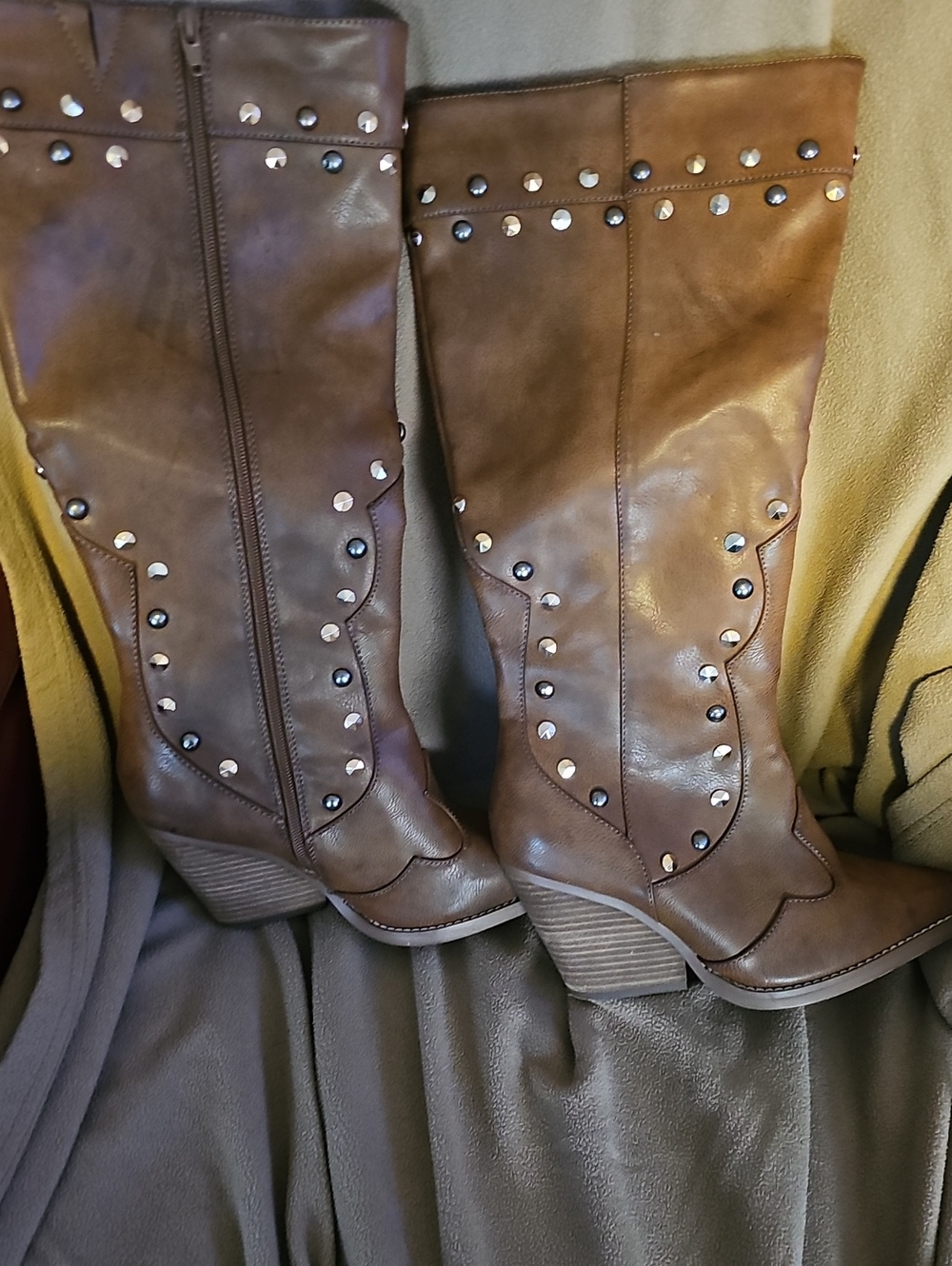Comfort Studded Brown Knee-High Western Boots